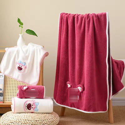 Plüssige Coral Velvet Gezicht Handdoek Set schattig cartoon ontwerp Perfect voor kinderen'badtijd