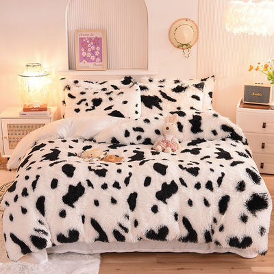 4 stukken Solid Color All-Season Faux Fur Velvet Fluffy Plush Soft Bed Set voor meisjes