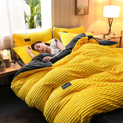 Herfst- en winterverdikte beddengoed Set Coral Velvet Quilt Cover Set met pure kleur
