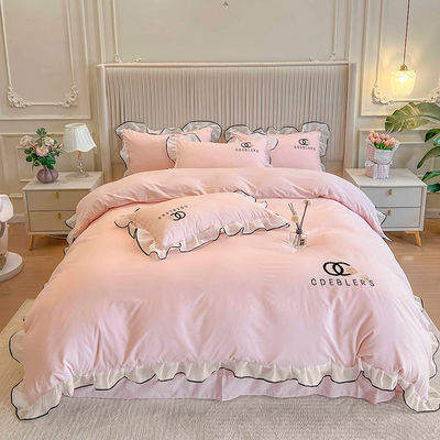 4 stuks borduurbedden set voor king size comforter in luxe gewassen katoenen zijde