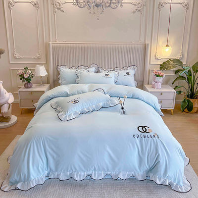 4 stuks borduurbedden set voor king size comforter in luxe gewassen katoenen zijde
