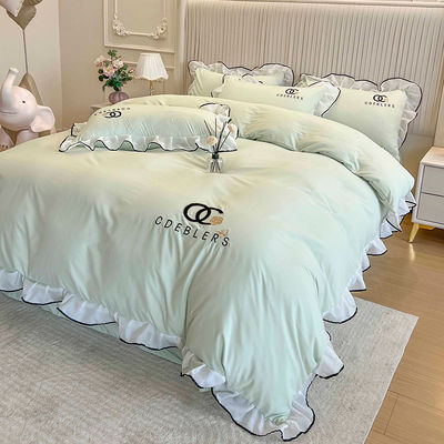 4 stuks borduurbedden set voor king size comforter in luxe gewassen katoenen zijde