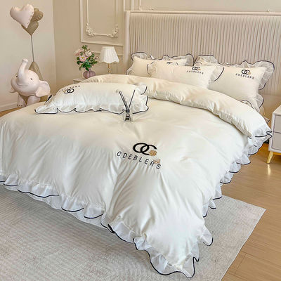 4 stuks borduurbedden set voor king size comforter in luxe gewassen katoenen zijde