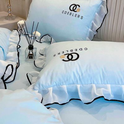 4 stuks borduurbedden set voor king size comforter in luxe gewassen katoenen zijde