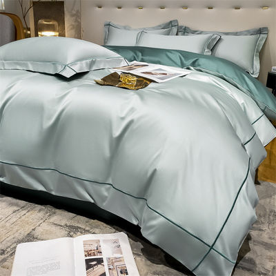 Home 200-Count Tencel geborduurde dubbelzijdige ijzige zijde lakens en zijde gladde naakt dekbed beddengoed set