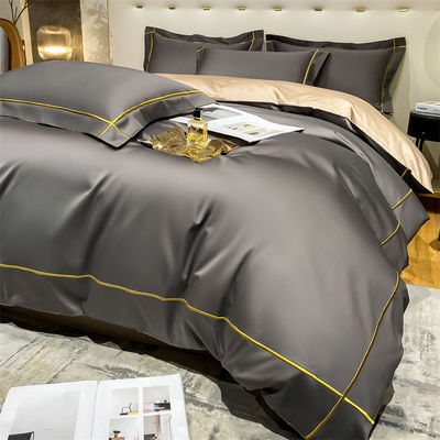 Home 200-Count Tencel geborduurde dubbelzijdige ijzige zijde lakens en zijde gladde naakt dekbed beddengoed set