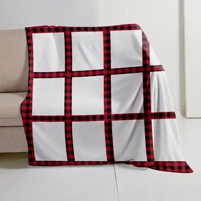 Polyester kerstbedrukte subbank gooi deken met rode plaid panel en Tassel Trim