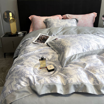 Luxe gewassen katoenen zijde borduurwerk 4 stuks beddengoed set voor king size comforter set