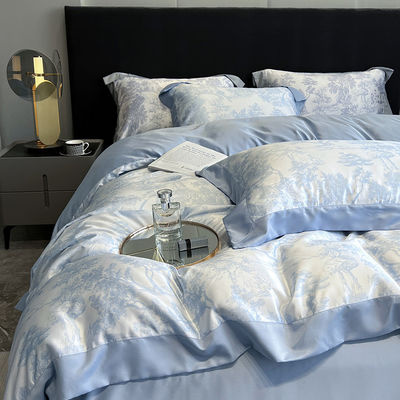 Luxe gewassen katoenen zijde borduurwerk 4 stuks beddengoed set voor king size comforter set