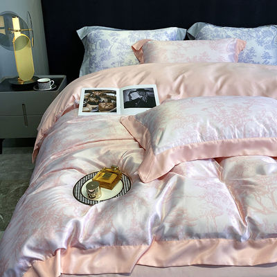 Luxe gewassen katoenen zijde borduurwerk 4 stuks beddengoed set voor king size comforter set