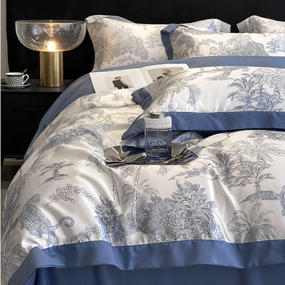Luxe gewassen katoenen zijde borduurwerk 4 stuks beddengoed set voor king size comforter set