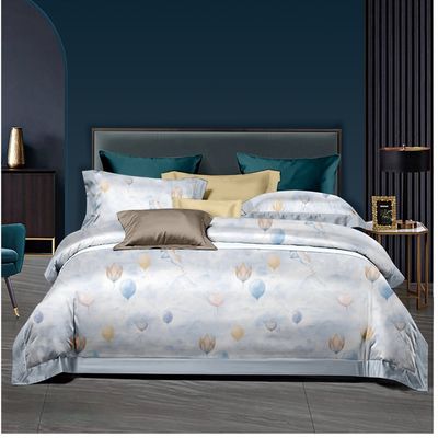 Gepersonaliseerde kleur 4 stuks Luxe polyester platte stof zachte hotel design beddengoed set voor king bed