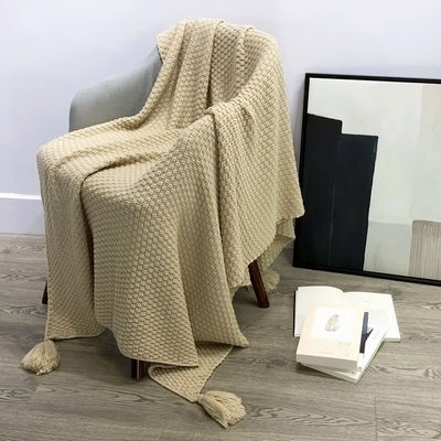 Gebreide linnen deken met Acryl Tassel Simpel Stijl Custom Solid Sofa Deken