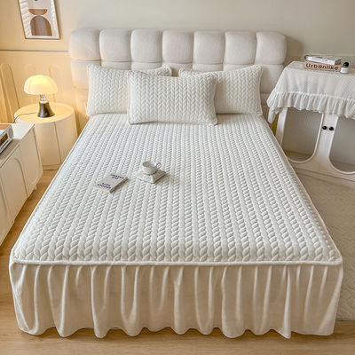 Eenpersoonsbed Koralen fluweel beddek met kantenvulling Antistatisch katoenen flanel-bedrok