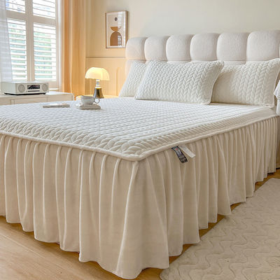 Eenpersoonsbed Koralen fluweel beddek met kantenvulling Antistatisch katoenen flanel-bedrok