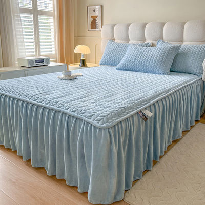 Eenpersoonsbed Koralen fluweel beddek met kantenvulling Antistatisch katoenen flanel-bedrok