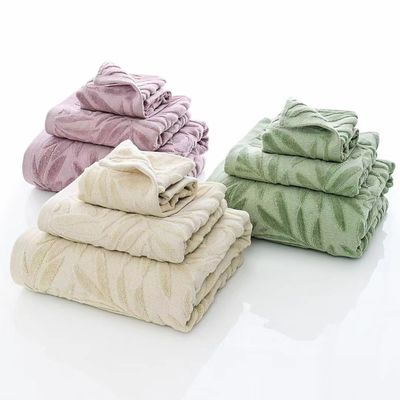 Voor alle gelegenheden gesneden fluweel Jacquard bladeren badhanddoek Set voor Grade cadeautjes op Aarde Dag