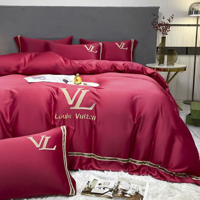 Vintage Luxe Gewassen Katoen Zijde Borduurwerk 4 Pcs Bedden Set King Size Comforter Set
