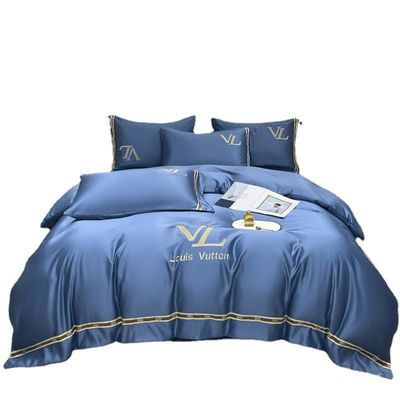 Vintage Luxe Gewassen Katoen Zijde Borduurwerk 4 Pcs Bedden Set King Size Comforter Set