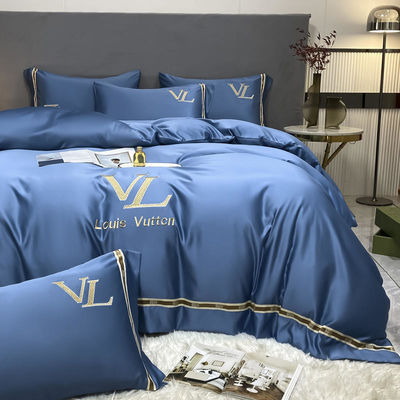 Vintage Luxe Gewassen Katoen Zijde Borduurwerk 4 Pcs Bedden Set King Size Comforter Set
