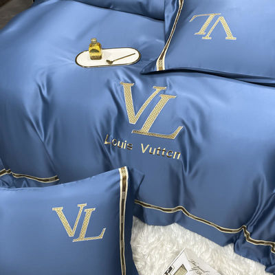 Vintage Luxe Gewassen Katoen Zijde Borduurwerk 4 Pcs Bedden Set King Size Comforter Set