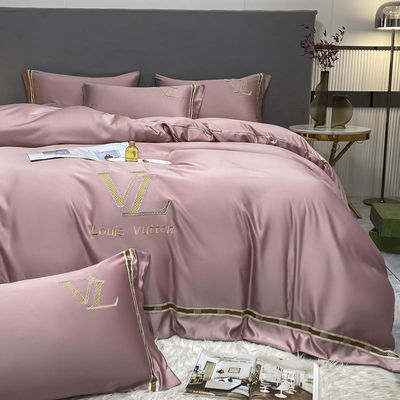 Vintage Luxe Gewassen Katoen Zijde Borduurwerk 4 Pcs Bedden Set King Size Comforter Set