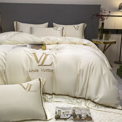 Vintage Luxe Gewassen Katoen Zijde Borduurwerk 4 Pcs Bedden Set King Size Comforter Set