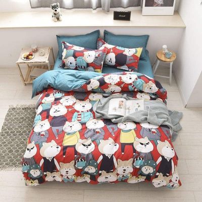 Polyester cartoon eenvoudig 4pcs beddengoed set dekbed dekbed kussenschede trouwbed