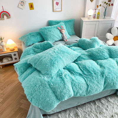 Hot Blue Luxury Shaggy Flanell Mink Velvet Bedden Set voor alle groepen in de herfst-winter