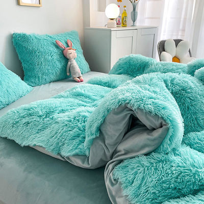 Hot Blue Luxury Shaggy Flanell Mink Velvet Bedden Set voor alle groepen in de herfst-winter
