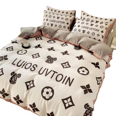 Populariteit Katoen 4-in-1 beddengoed Set Bruin Wit King Size Dekbed Beddek