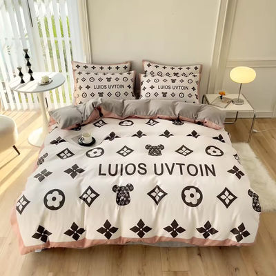Populariteit Katoen 4-in-1 beddengoed Set Bruin Wit King Size Dekbed Beddek