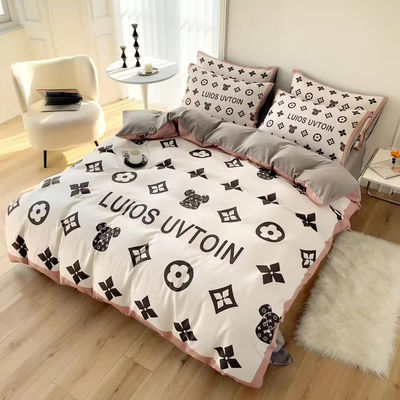 Populariteit Katoen 4-in-1 beddengoed Set Bruin Wit King Size Dekbed Beddek