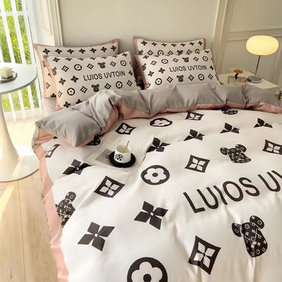 Populariteit Katoen 4-in-1 beddengoed Set Bruin Wit King Size Dekbed Beddek