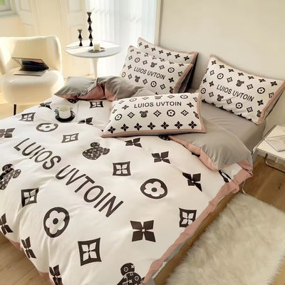 Populariteit Katoen 4-in-1 beddengoed Set Bruin Wit King Size Dekbed Beddek