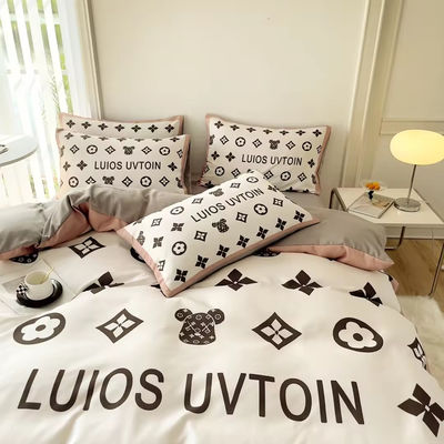 Populariteit Katoen 4-in-1 beddengoed Set Bruin Wit King Size Dekbed Beddek