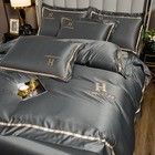 Gezellig Grijs Hotel Rood Huwelijk Bedstuk Vierstuk Kit met Gewassen Zijde Vierstuk Bedstuk Set