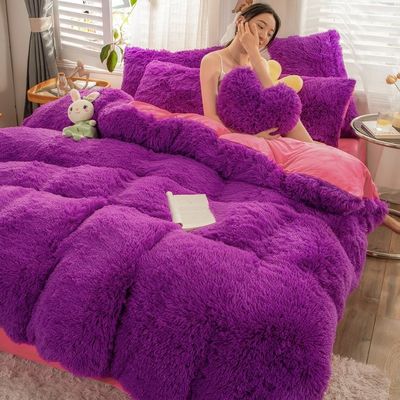 Europese en Amerikaanse stijl solide kleur verdikt warm mink fluweel dekbed set