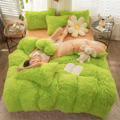 Europese en Amerikaanse stijl solide kleur verdikt warm mink fluweel dekbed set