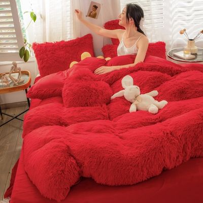 Europese en Amerikaanse stijl solide kleur verdikt warm mink fluweel dekbed set