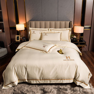 Gepersonaliseerd polyester zijde bedden set hoog luxe solide kleur dekbed cover sheet