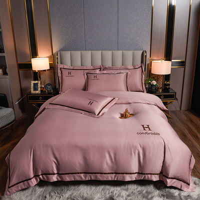 Gepersonaliseerd polyester zijde bedden set hoog luxe solide kleur dekbed cover sheet