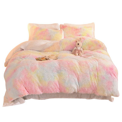 Huis Hotel Huwelijk Regenboogkleur Fake Fur Velvet Fluffy Plush Soft Bed Set 4 stukken