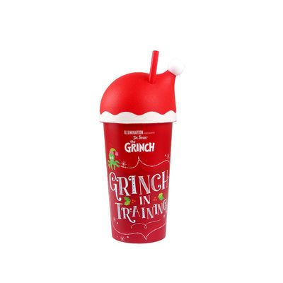 500 ml rode kerstman met deksels en stro.
