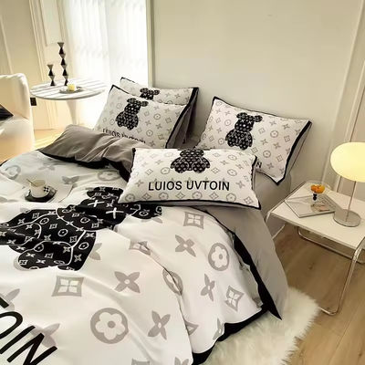 180GSM Cartoon White Bear Head Bear Design Bedden Sets Collectie Fitted Sheet Bed Cover Sheet Kussenschuur
