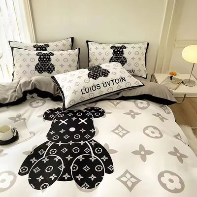 180GSM Cartoon White Bear Head Bear Design Bedden Sets Collectie Fitted Sheet Bed Cover Sheet Kussenschuur