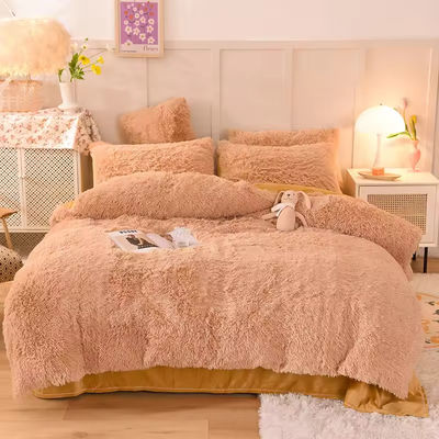 Rainbow Color Bed Sets Fur Velvet Fluffy Plush Soft Luxe Bed Linnen Set van 4 Pcs