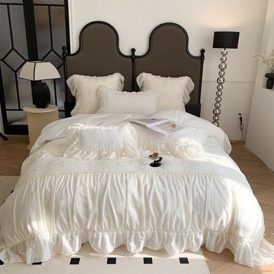 4pcs fluffy duvet quilt bedden set solide patroon luxe beddengoed set comfort bedden