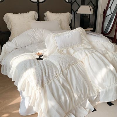 4pcs fluffy duvet quilt bedden set solide patroon luxe beddengoed set comfort bedden