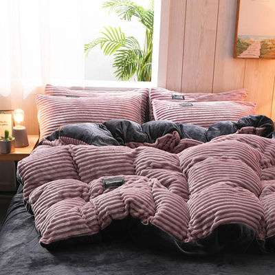Home Hotel 4 stuks Flannel beddengoed Set dekbed dekbed Platte lakens Kussenzakken Queen/King Size